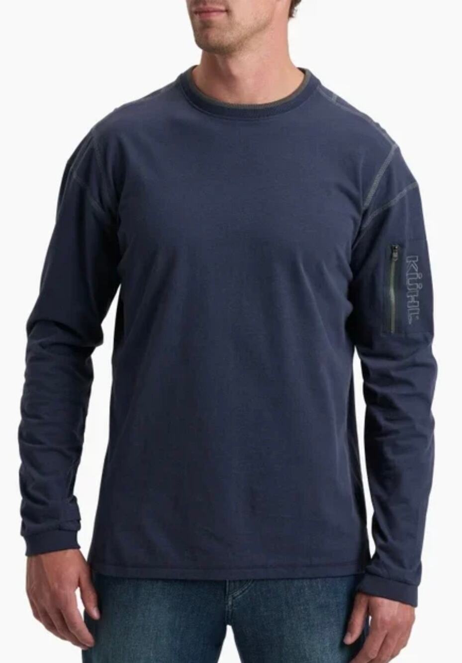 KUHL Kommando Organic Cotton Crew Neck Long Sleeve Shirt Men's Size M Navy Blue